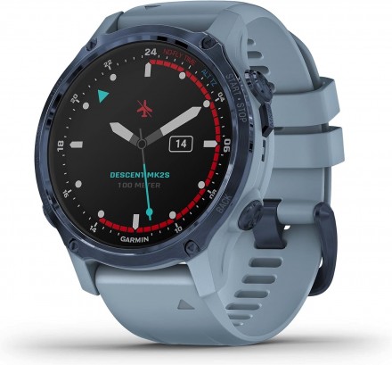 Garmin Descent Mk2S, Smaller-Sized Watch-Style Dive Computer, Multisport Training/Smart Features, Mineral Blue with Sea Foam Silicone Band, (010-02403-06)