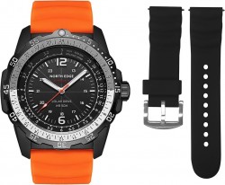 NORTH EDGE Men's Solar Powered Watch Outdoor Silicone Strap Ultra-Long Battery Life (Black)
