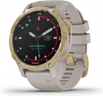 Garmin Descent Mk2S, Smaller-Sized Watch-Style Dive Computer, Multisport Training/Smart Features, Light Gold with Light Sand Silicone Band, (010-02403-00)